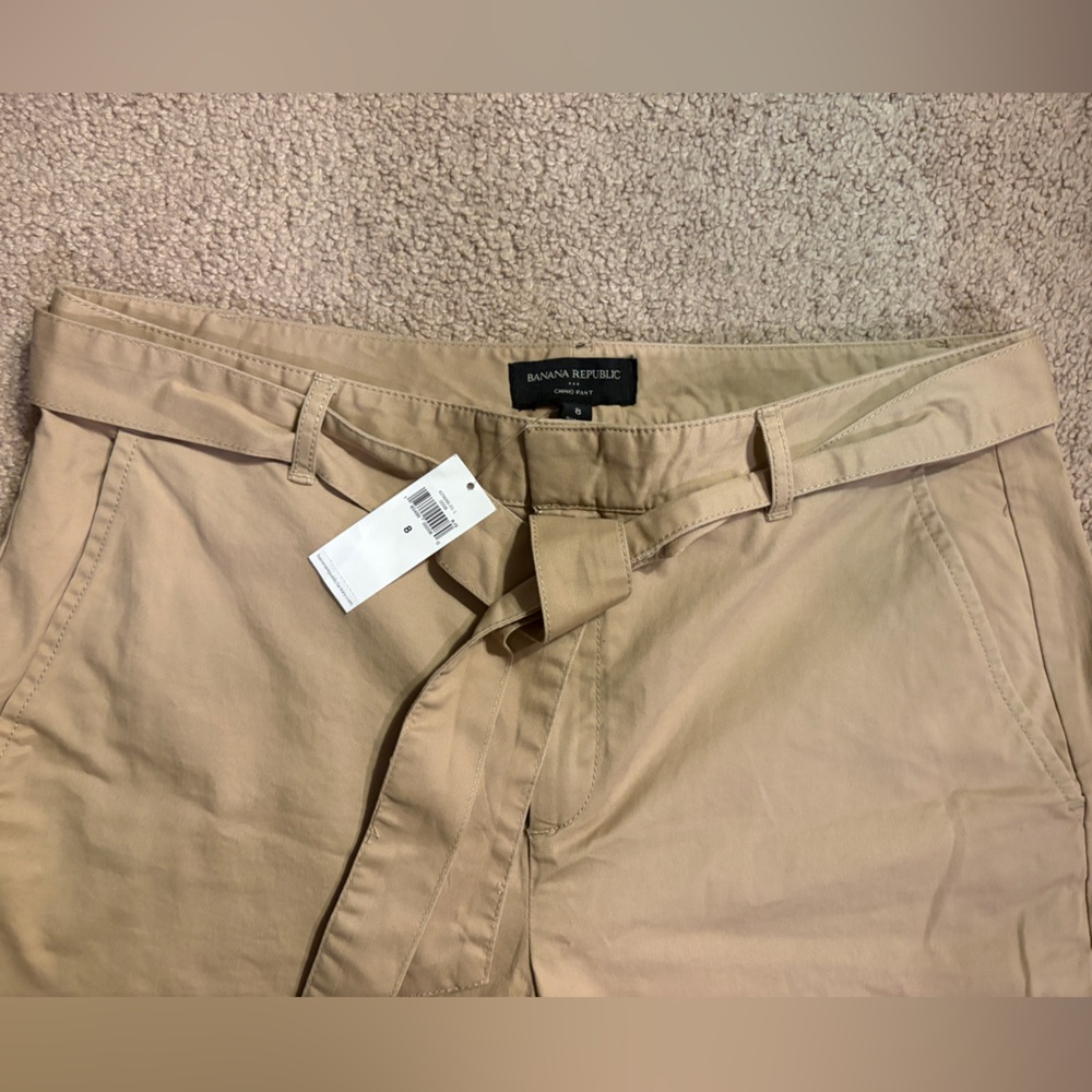 Banana Republic Chino Pant Womens Size 8 Brown/khaki Belted Straight Leg Casual - Picture 2 of 5